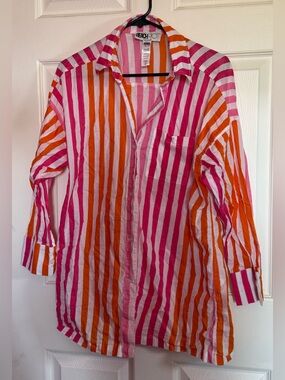 Beach Riot Pink & Orange Striped Cotton Button-Up